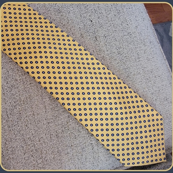 #Chaps Ralph #Lauren #Silk Neck Tie Golden Yellow Background, Blue Dots - Picture 1 of 7